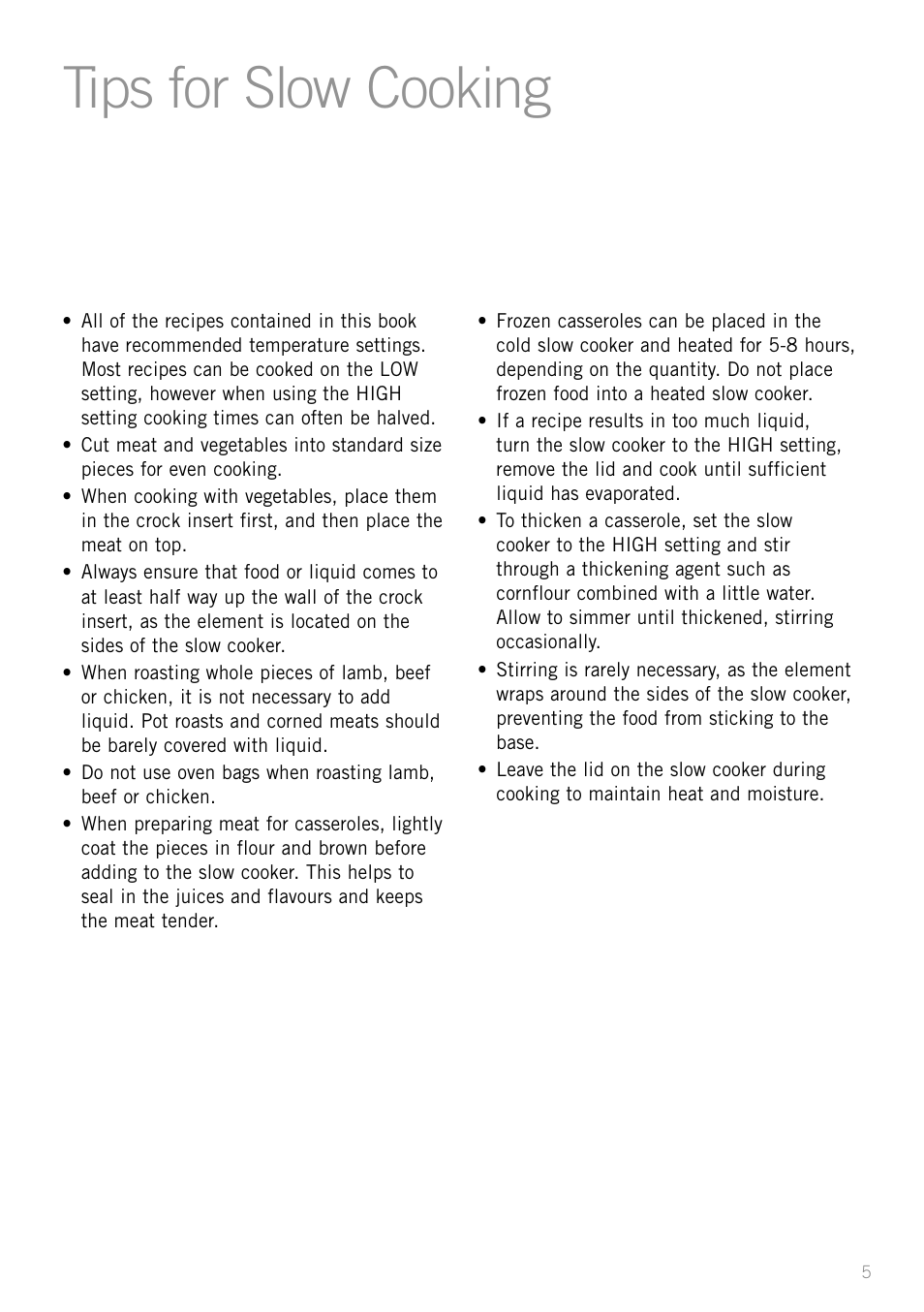 Tips for slow cooking | Sunbeam HP3510 User Manual | Page 7 / 24