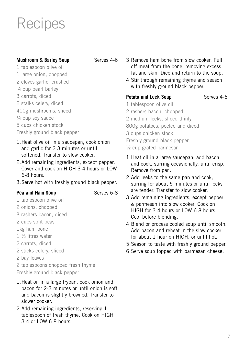 Recipes | Sunbeam HP3510 User Manual | Page 9 / 24