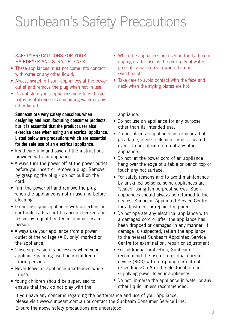 Sunbeam’s safety precautions | Sunbeam PU4800 User Manual | Page 3 / 12