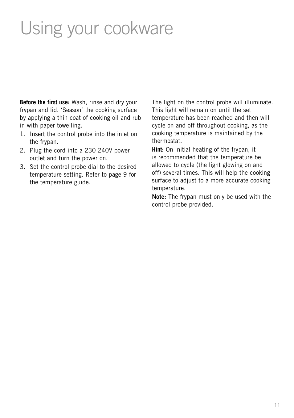 Using your cookware | Sunbeam FP8910 User Manual | Page 13 / 34