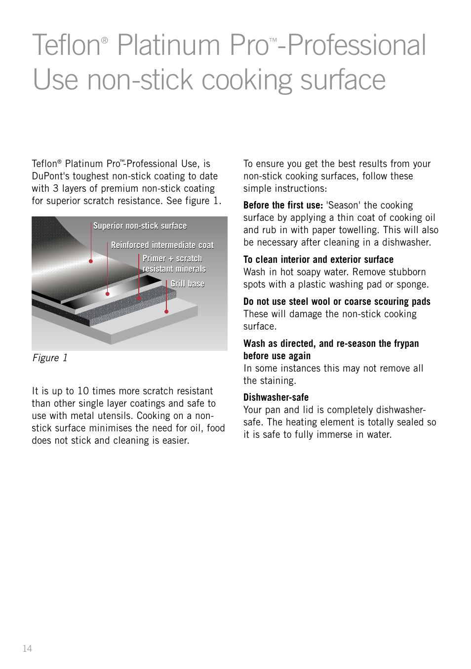 Teflon, Platinum pro, Professional use non-stick cooking surface | Sunbeam FP8910 User Manual | Page 16 / 34