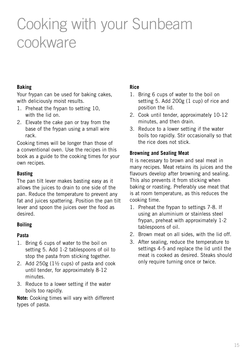 Heading, Cooking with your sunbeam cookware | Sunbeam FP8910 User Manual | Page 17 / 34