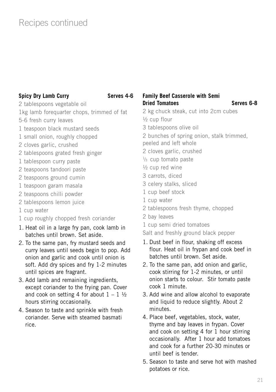 Recipes continued | Sunbeam FP8910 User Manual | Page 23 / 34