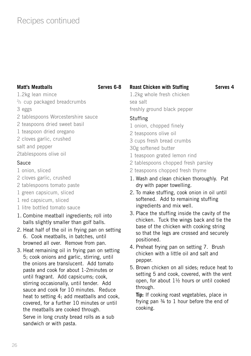 Recipes continued | Sunbeam FP8910 User Manual | Page 28 / 34