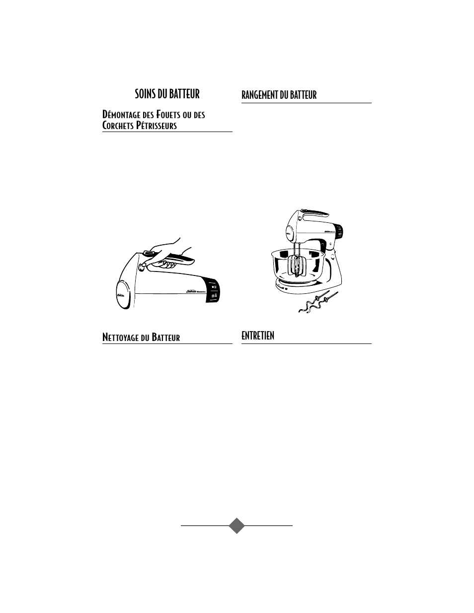 Soins du batteur, Rangement du batteur, Entretien | Sunbeam 2366 User Manual | Page 21 / 56