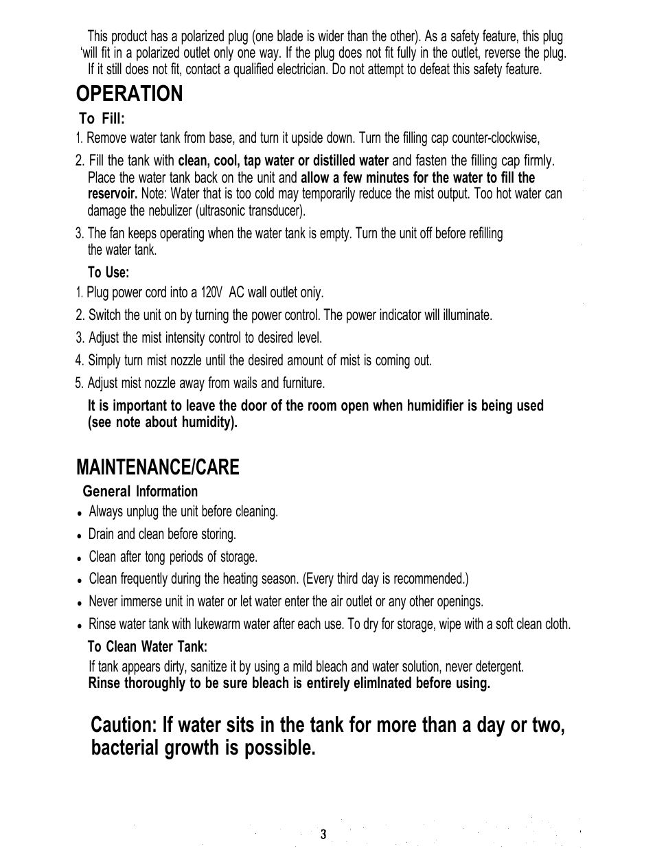 Operation, Maintenance/care | Sunbeam 696 User Manual | Page 4 / 28