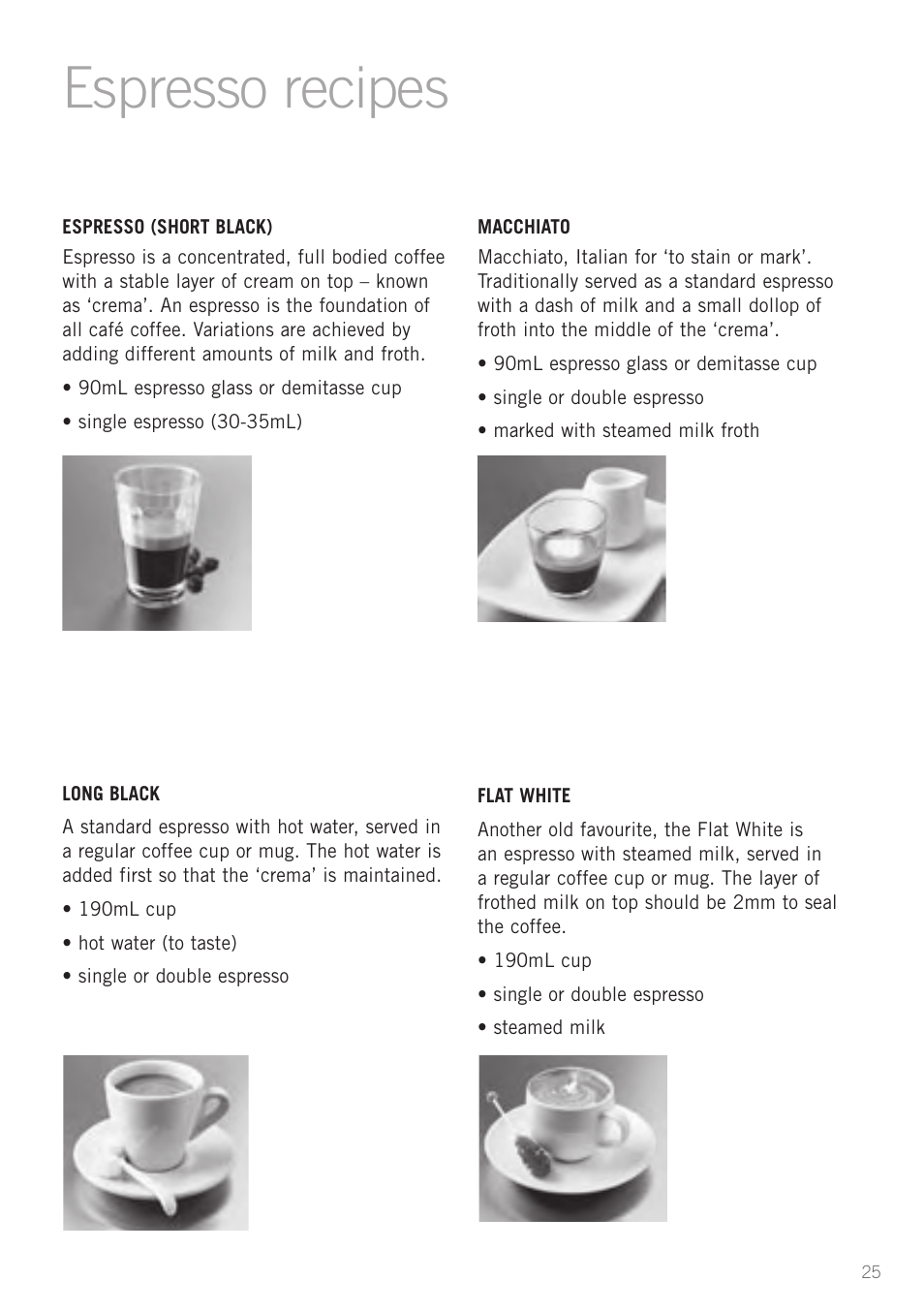 Espresso recipes | Sunbeam EM8900 User Manual | Page 26 / 34