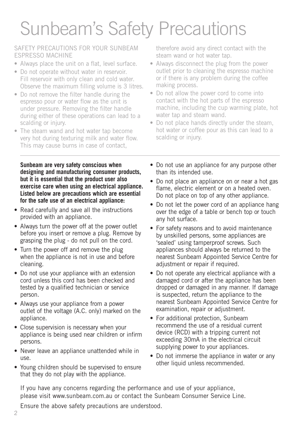 Sunbeam’s safety precautions | Sunbeam EM8900 User Manual | Page 3 / 34