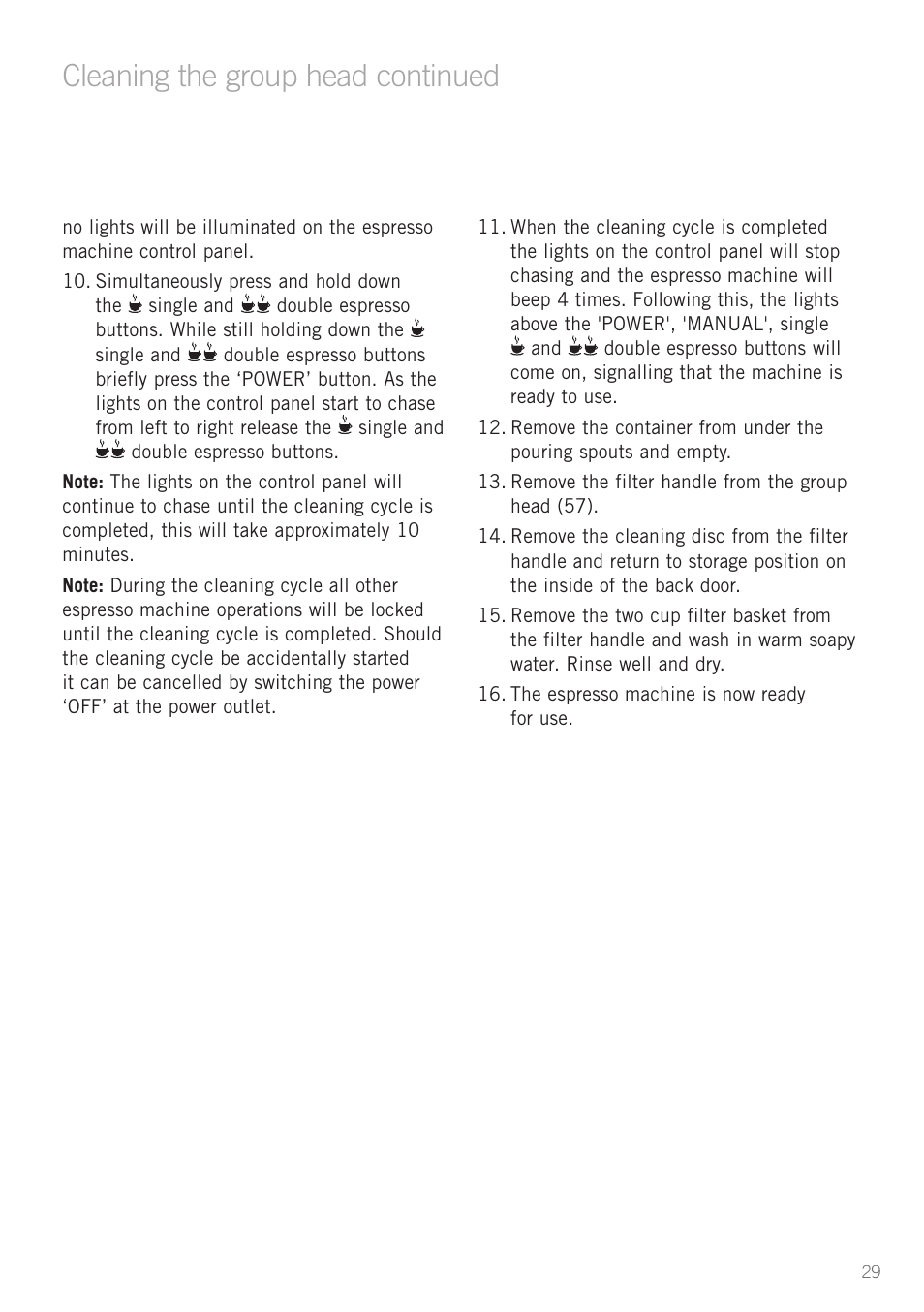 Cleaning the group head continued | Sunbeam EM8900 User Manual | Page 30 / 34