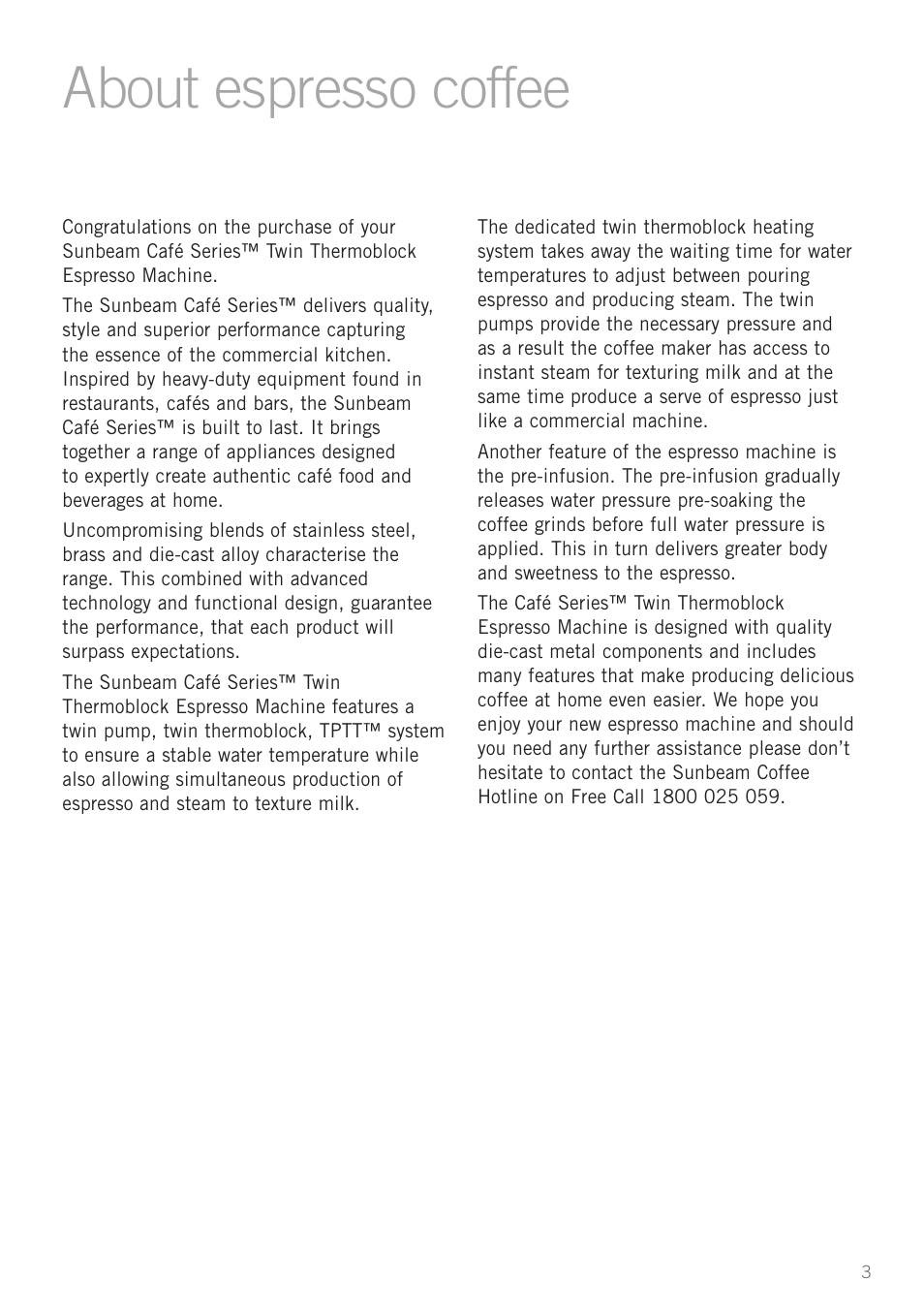 About espresso coffee | Sunbeam EM8900 User Manual | Page 4 / 34