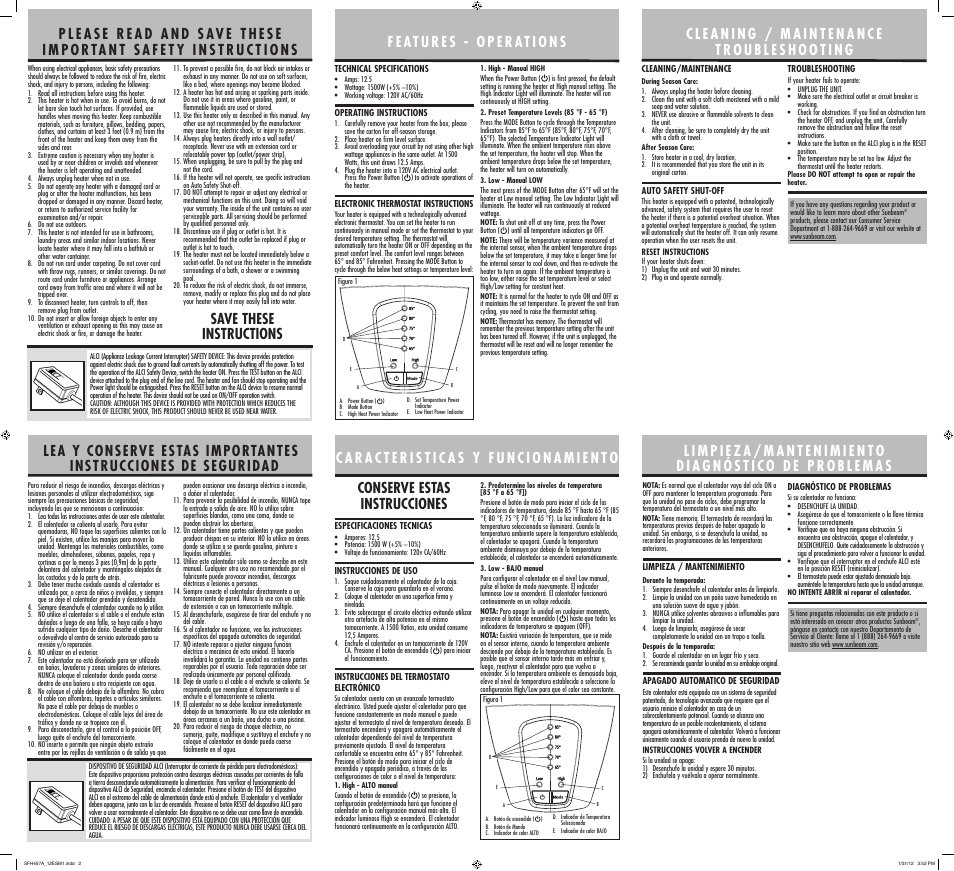 Sunbeam HEATER sfh457a User Manual | Page 2 / 2