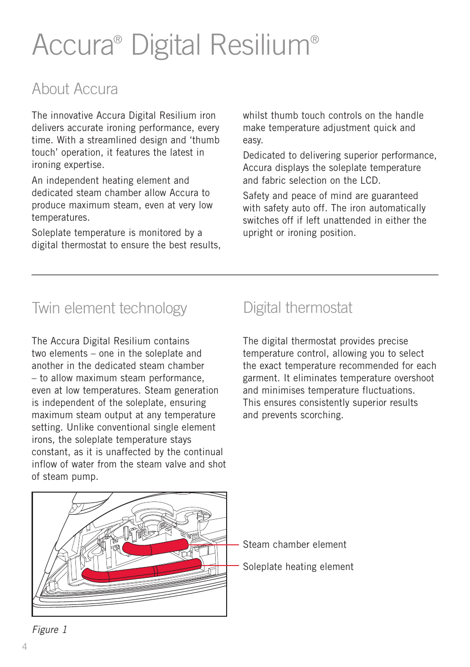 About accura, Digital resilium, Accura | Twin element technology about accura, Digital thermostat | Sunbeam SR6900 User Manual | Page 4 / 12