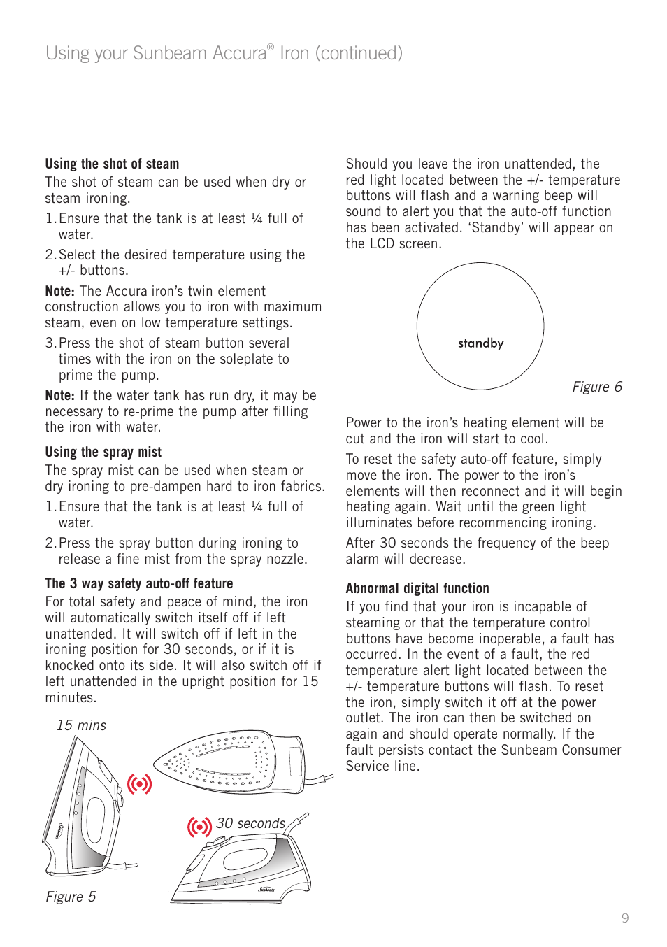 Using your sunbeam accura, Iron (continued) | Sunbeam SR6900 User Manual | Page 9 / 12