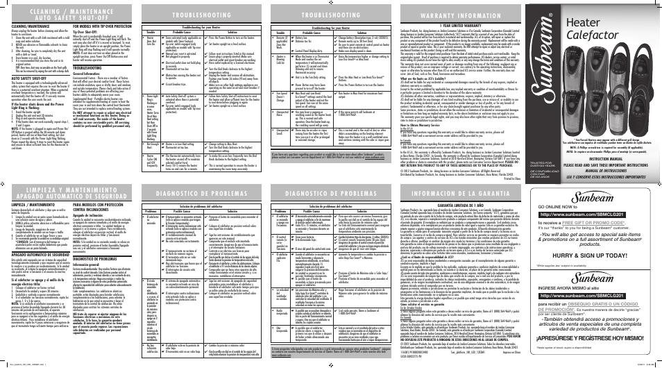 Sunbeam 156281 User Manual | 2 pages