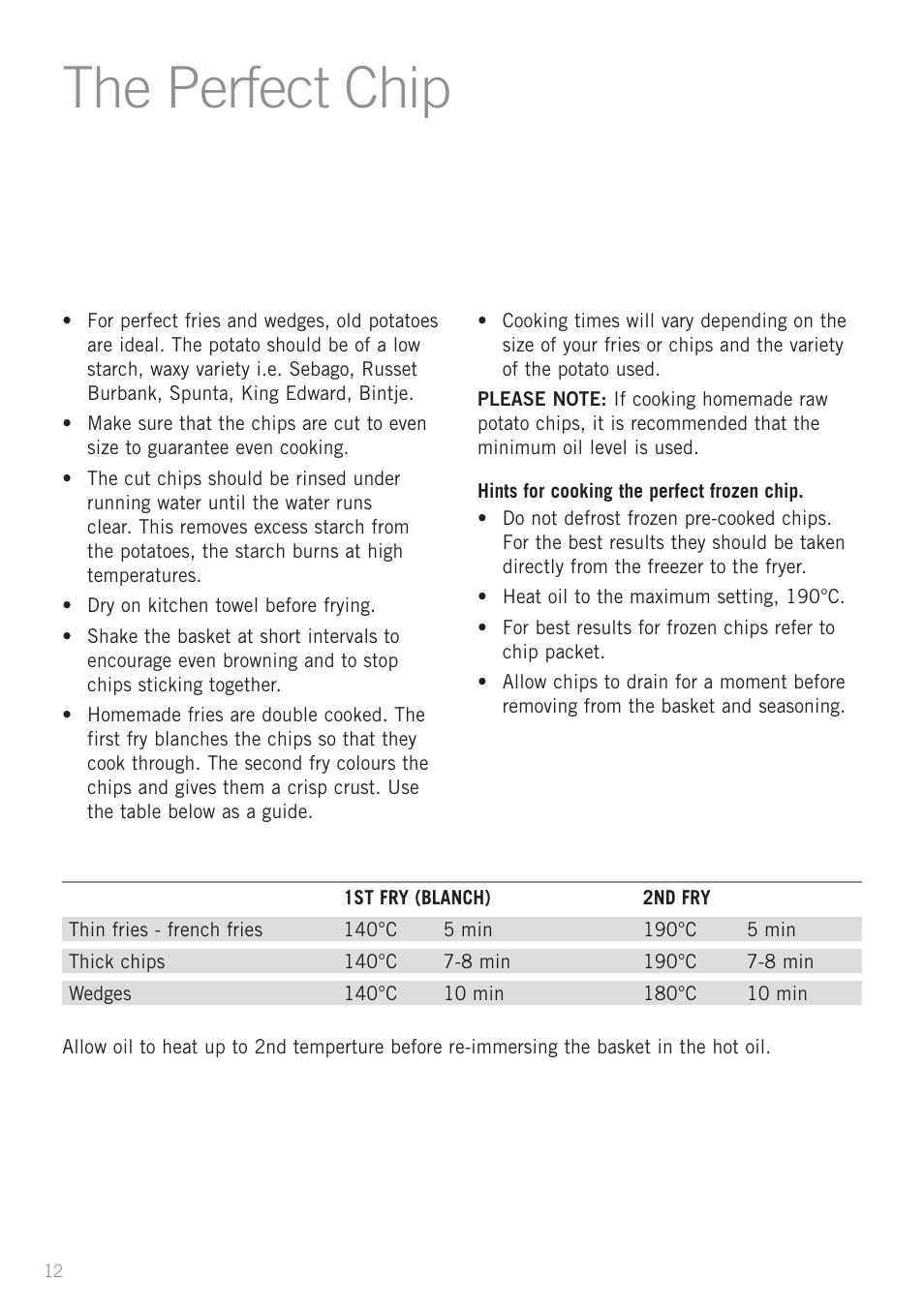 Heading, The perfect chip | Sunbeam DF2100 User Manual | Page 12 / 24