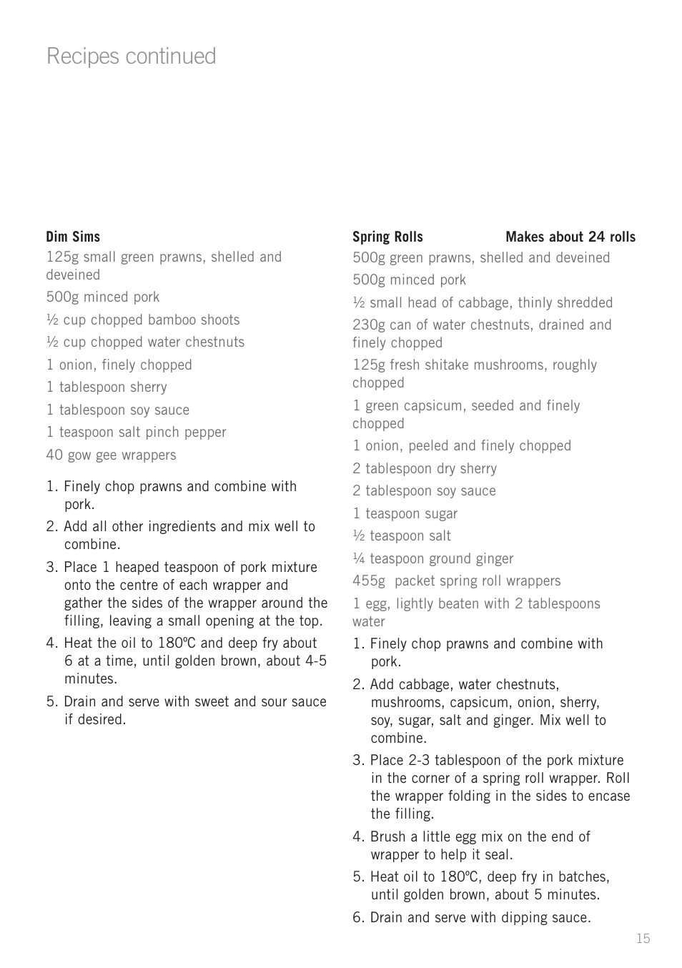 Heading, Recipes continued | Sunbeam DF2100 User Manual | Page 15 / 24