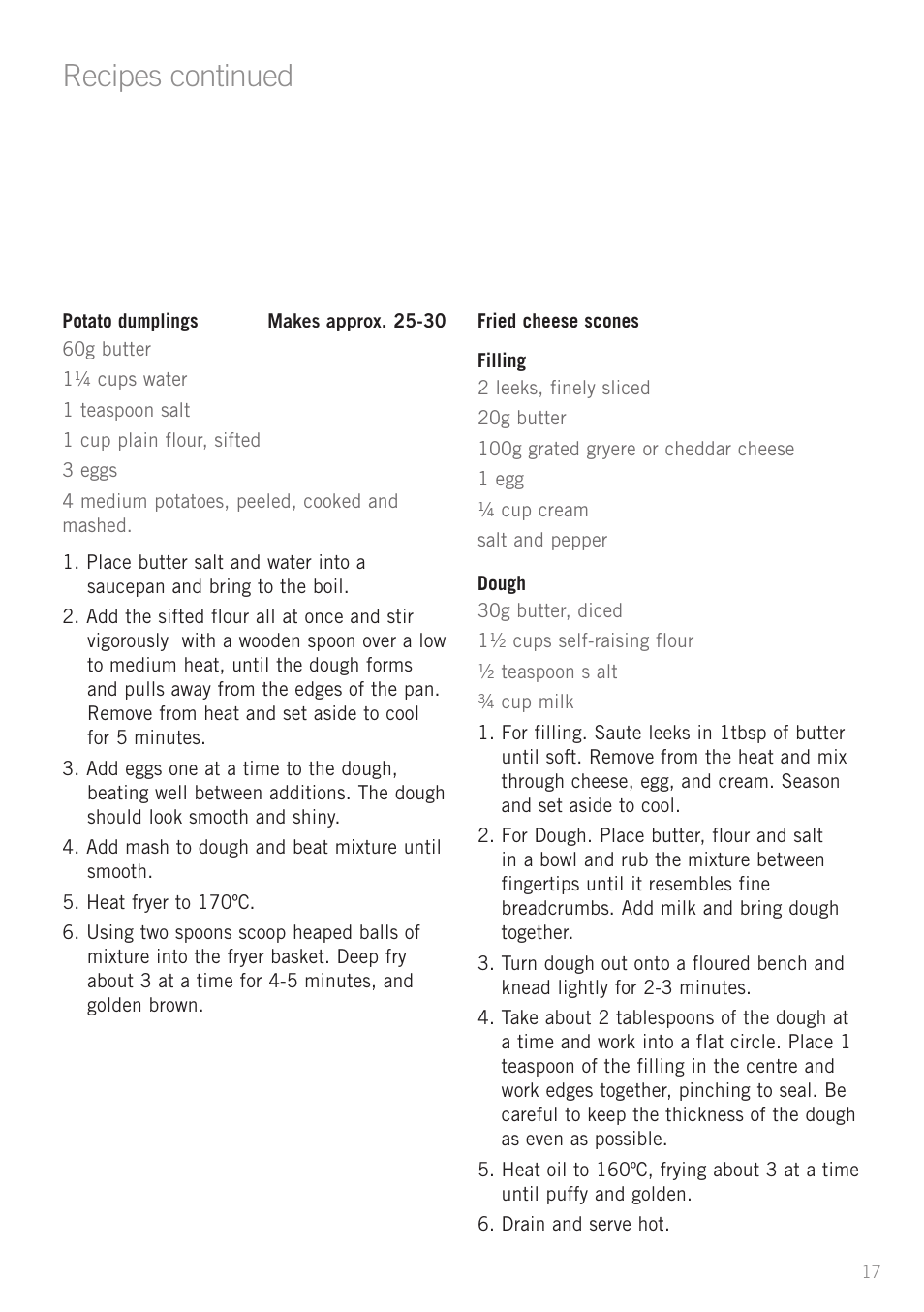 Heading, Recipes continued | Sunbeam DF2100 User Manual | Page 17 / 24