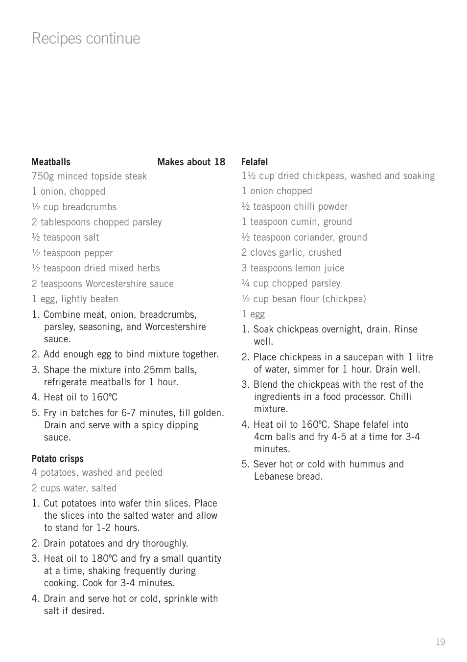 Heading, Recipes continue | Sunbeam DF2100 User Manual | Page 19 / 24