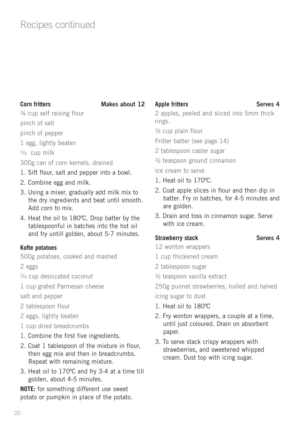 Heading, Recipes continued | Sunbeam DF2100 User Manual | Page 20 / 24