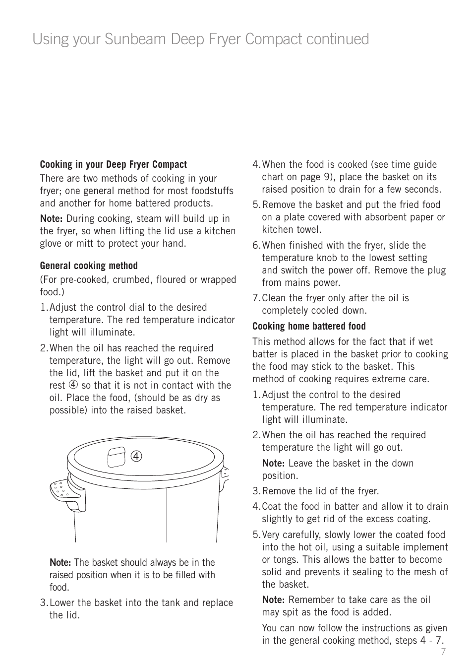 Using your sunbeam deep fryer compact continued | Sunbeam DF2100 User Manual | Page 7 / 24