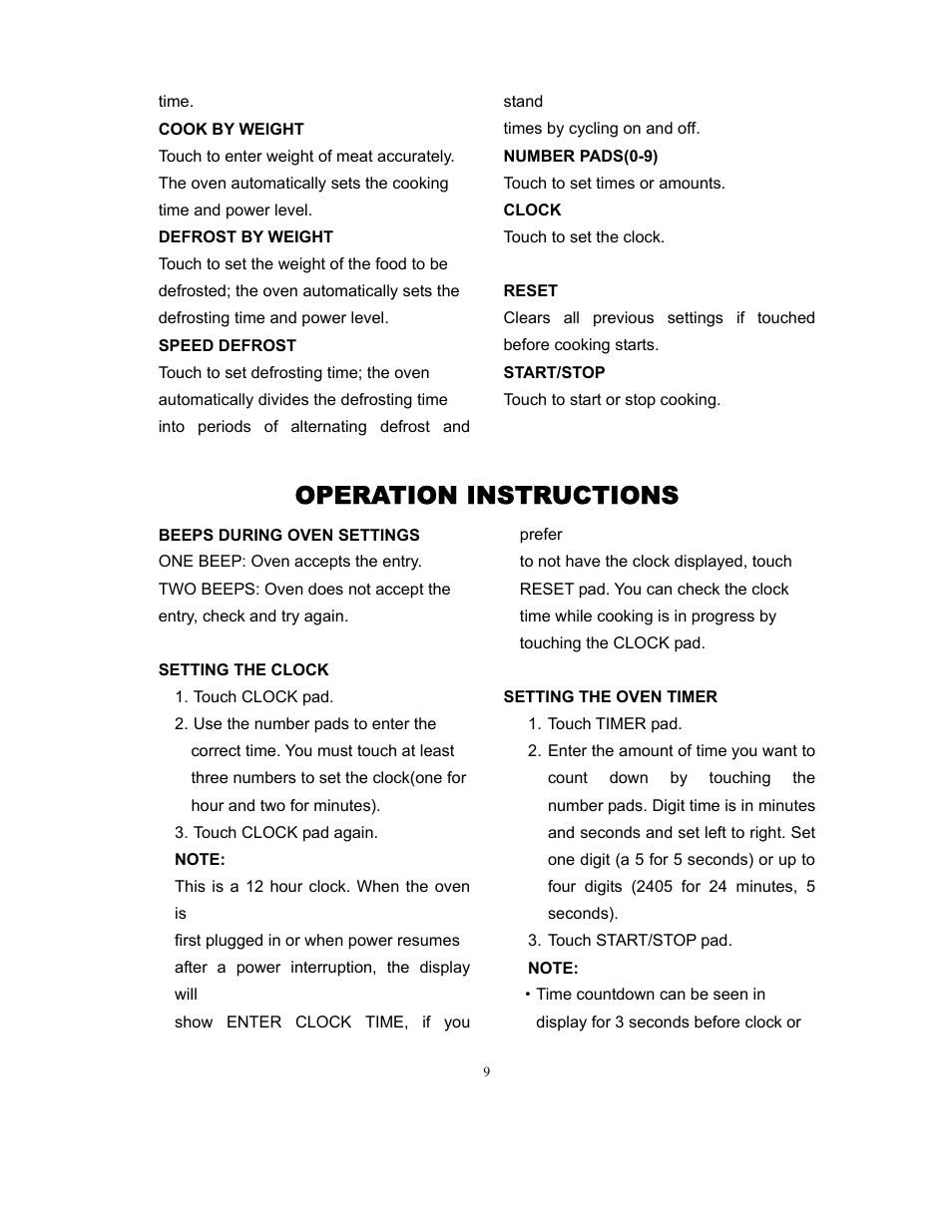 Operation instructions | Sunbeam SMW978 User Manual | Page 10 / 16