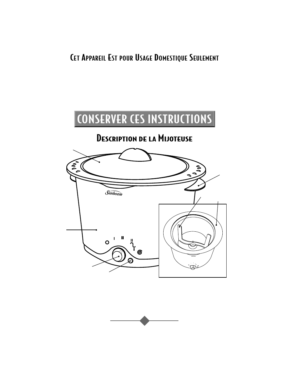 Conserver ces instructions, Description de la mijoteuse | Sunbeam 2693 User Manual | Page 23 / 72