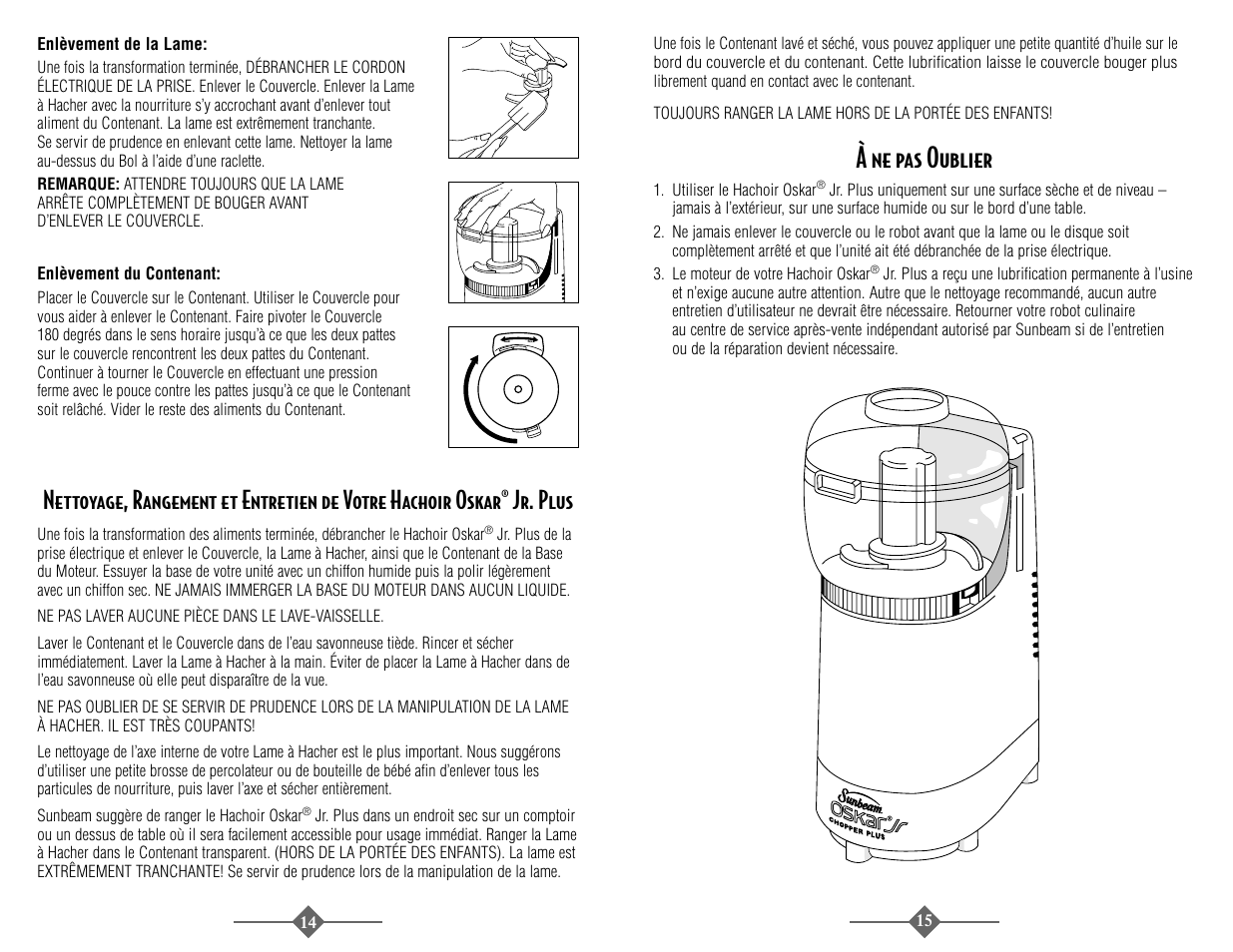 À ne pas oublier | Sunbeam 4816-8 User Manual | Page 15 / 36