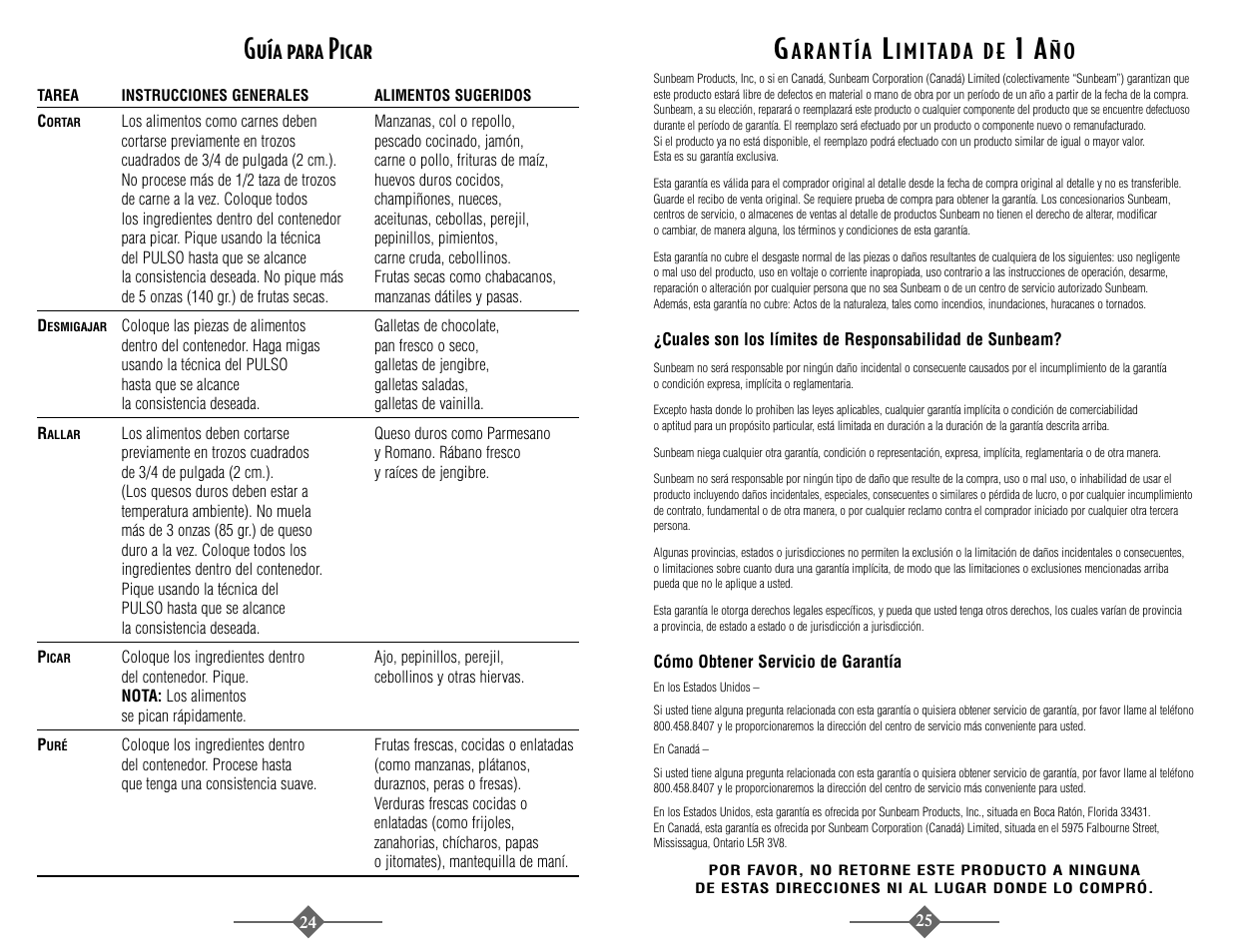 Guía para picar | Sunbeam 4816-8 User Manual | Page 25 / 36