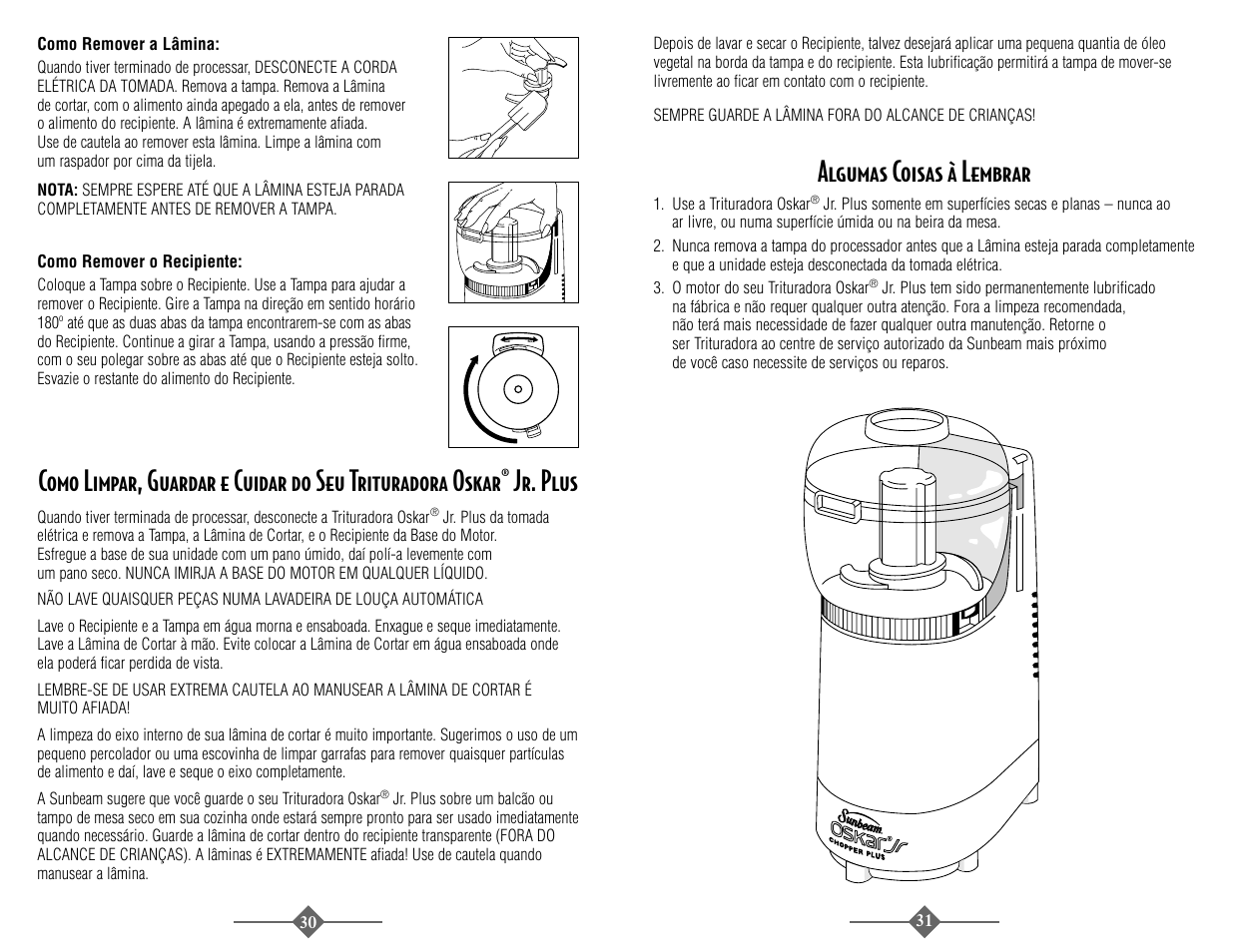 Jr. plus, Algumas coisas à lembrar | Sunbeam 4816-8 User Manual | Page 31 / 36