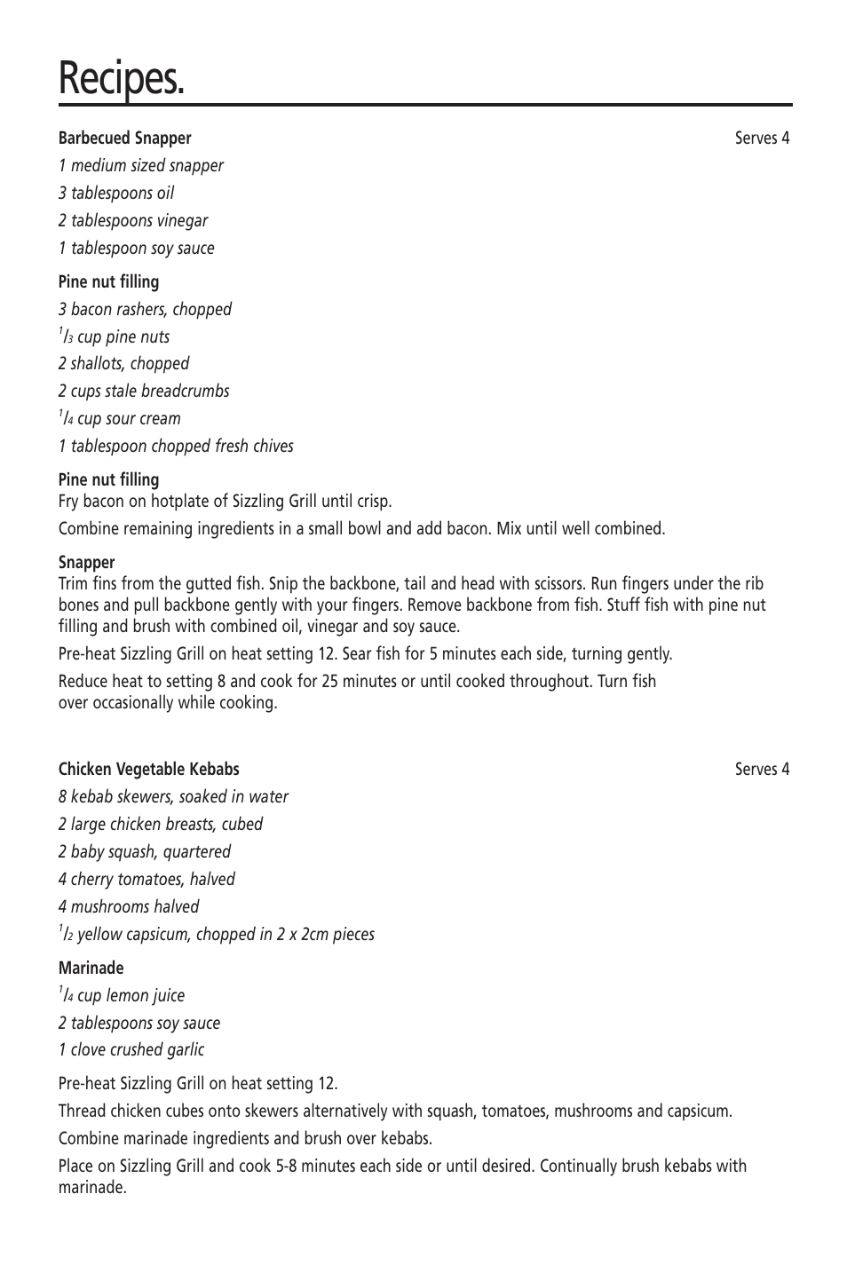 Recipes | Sunbeam HG2300 User Manual | Page 11 / 13