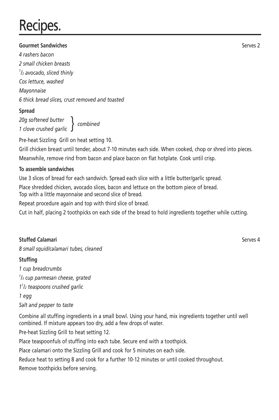 Recipes | Sunbeam HG2300 User Manual | Page 13 / 13