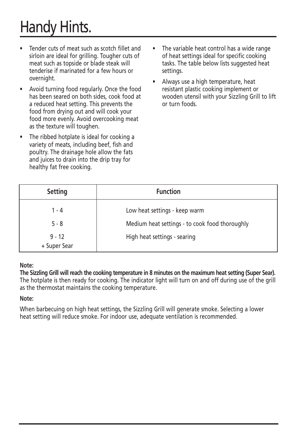 Handy hints | Sunbeam HG2300 User Manual | Page 5 / 13