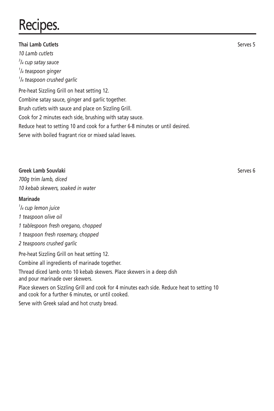 Recipes | Sunbeam HG2300 User Manual | Page 7 / 13