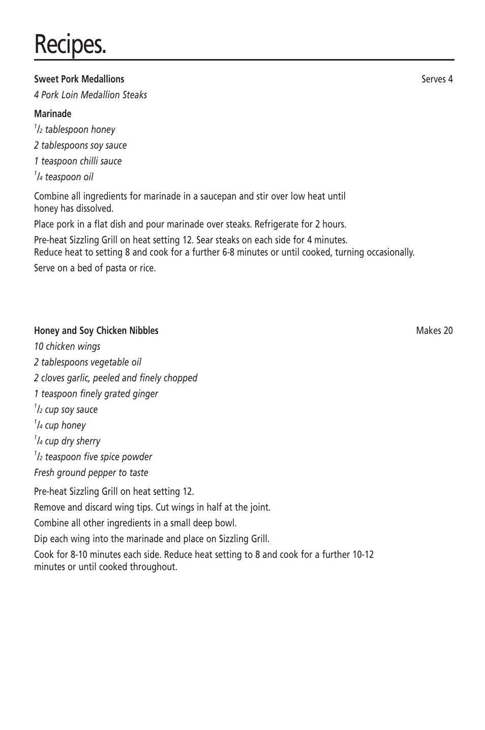 Recipes | Sunbeam HG2300 User Manual | Page 8 / 13