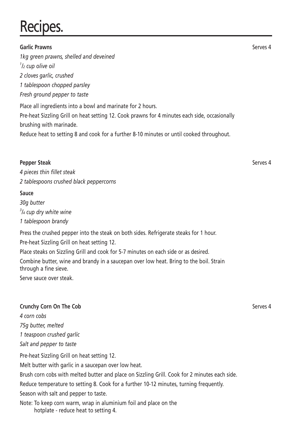 Recipes | Sunbeam HG2300 User Manual | Page 9 / 13
