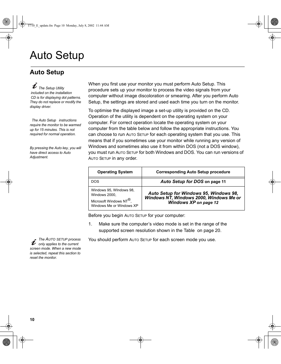 Auto setup | Sunbeam FP7820 User Manual | Page 12 / 31