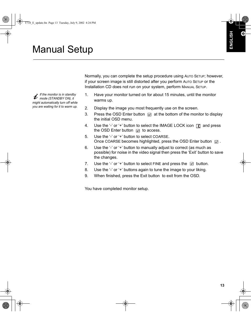 Manual setup | Sunbeam FP7820 User Manual | Page 15 / 31