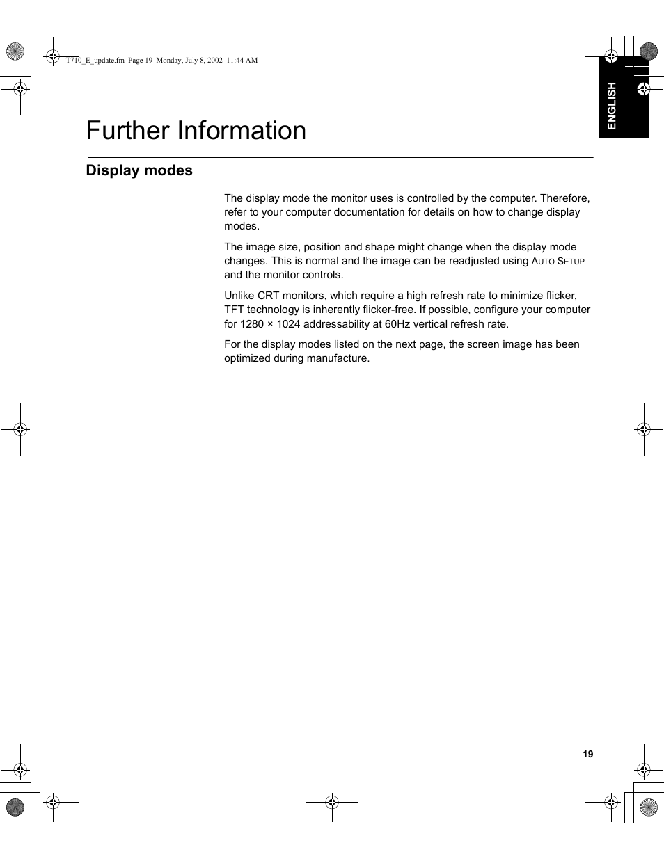Further information, Display modes | Sunbeam FP7820 User Manual | Page 21 / 31