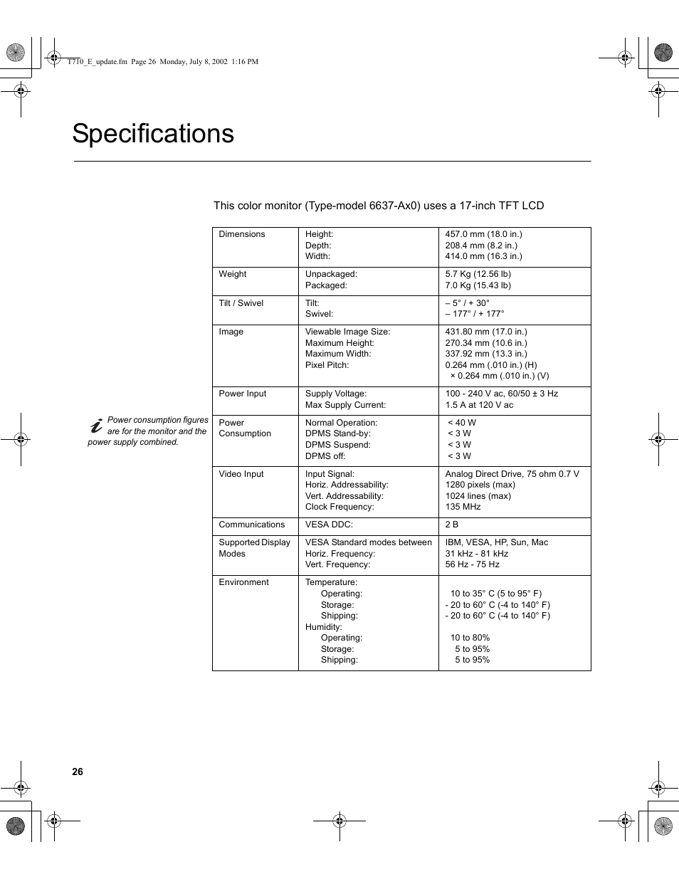 Specifications | Sunbeam FP7820 User Manual | Page 28 / 31
