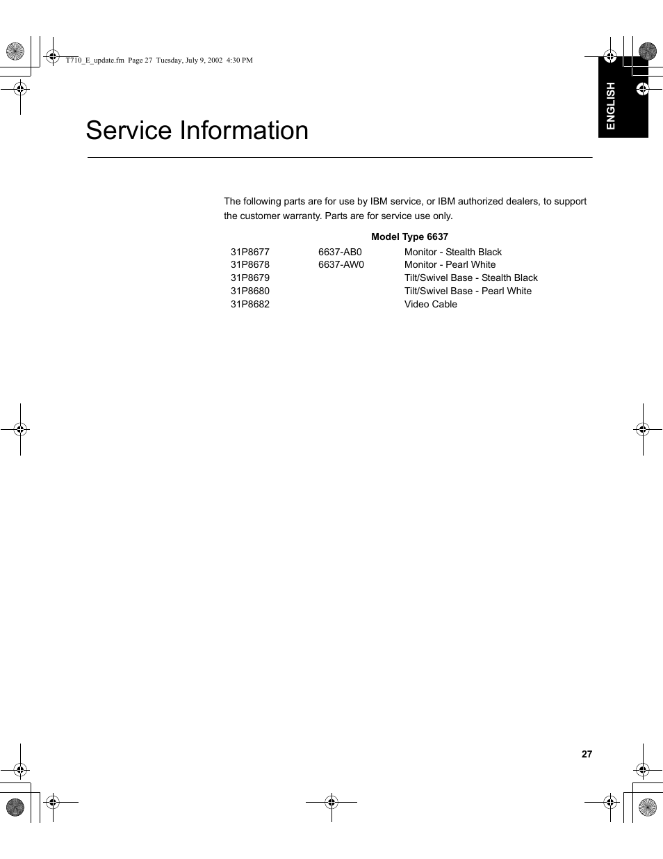 Service information | Sunbeam FP7820 User Manual | Page 29 / 31
