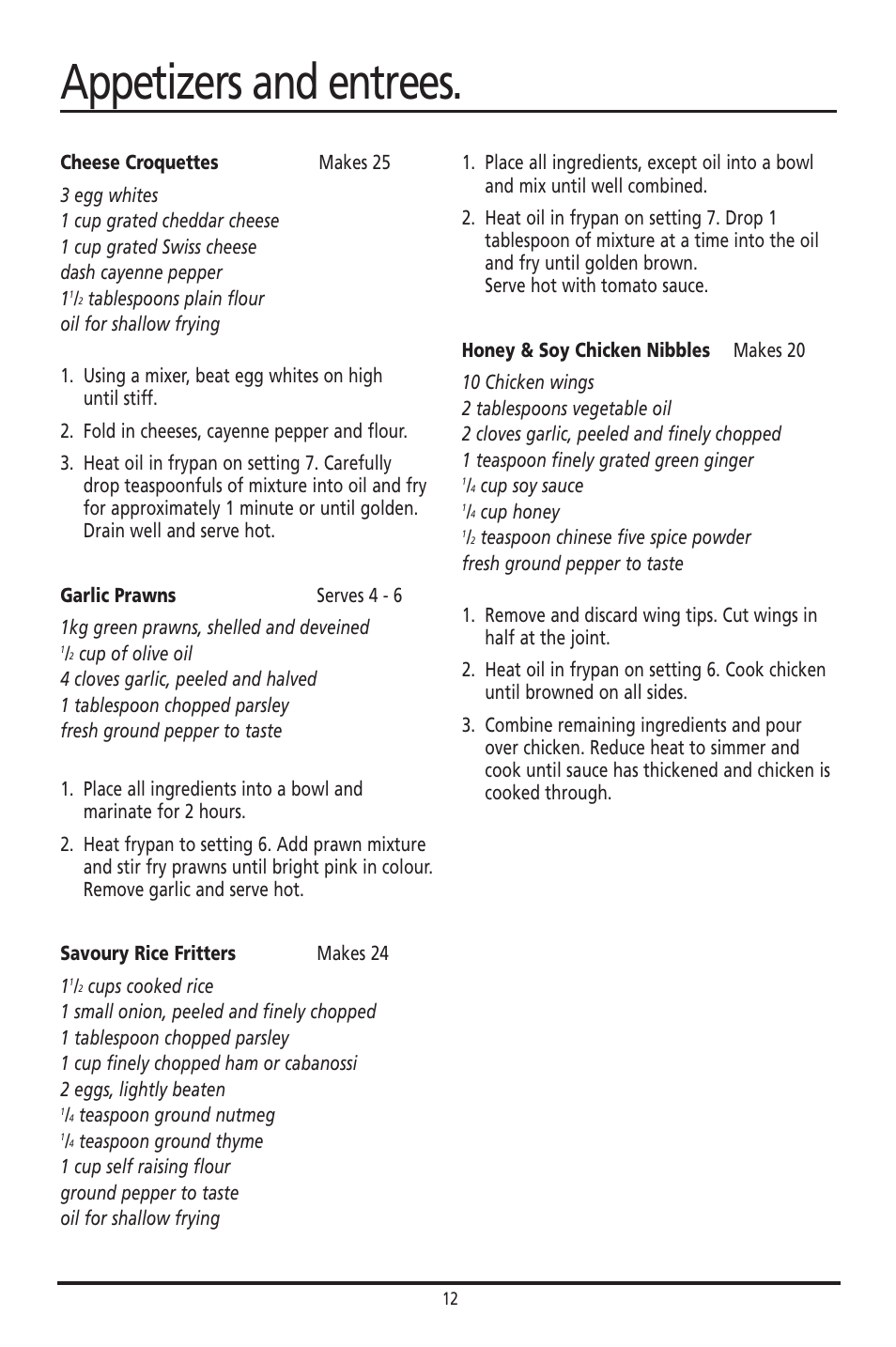 Appetizers and entrees | Sunbeam FP8600 User Manual | Page 12 / 21