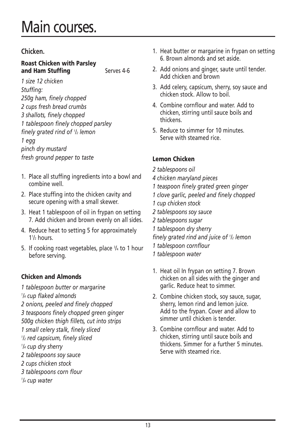 Main courses, Chicken | Sunbeam FP8600 User Manual | Page 13 / 21
