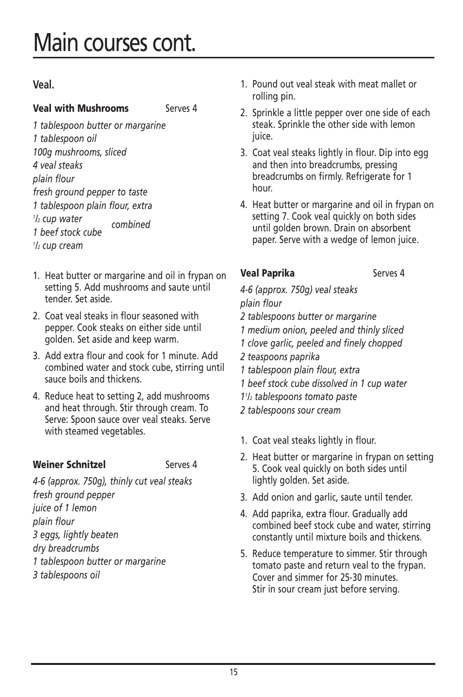 Main courses cont | Sunbeam FP8600 User Manual | Page 15 / 21