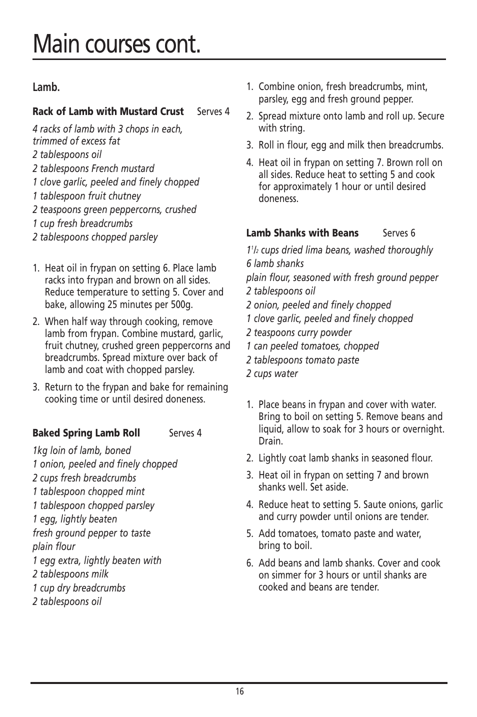 Main courses cont | Sunbeam FP8600 User Manual | Page 16 / 21