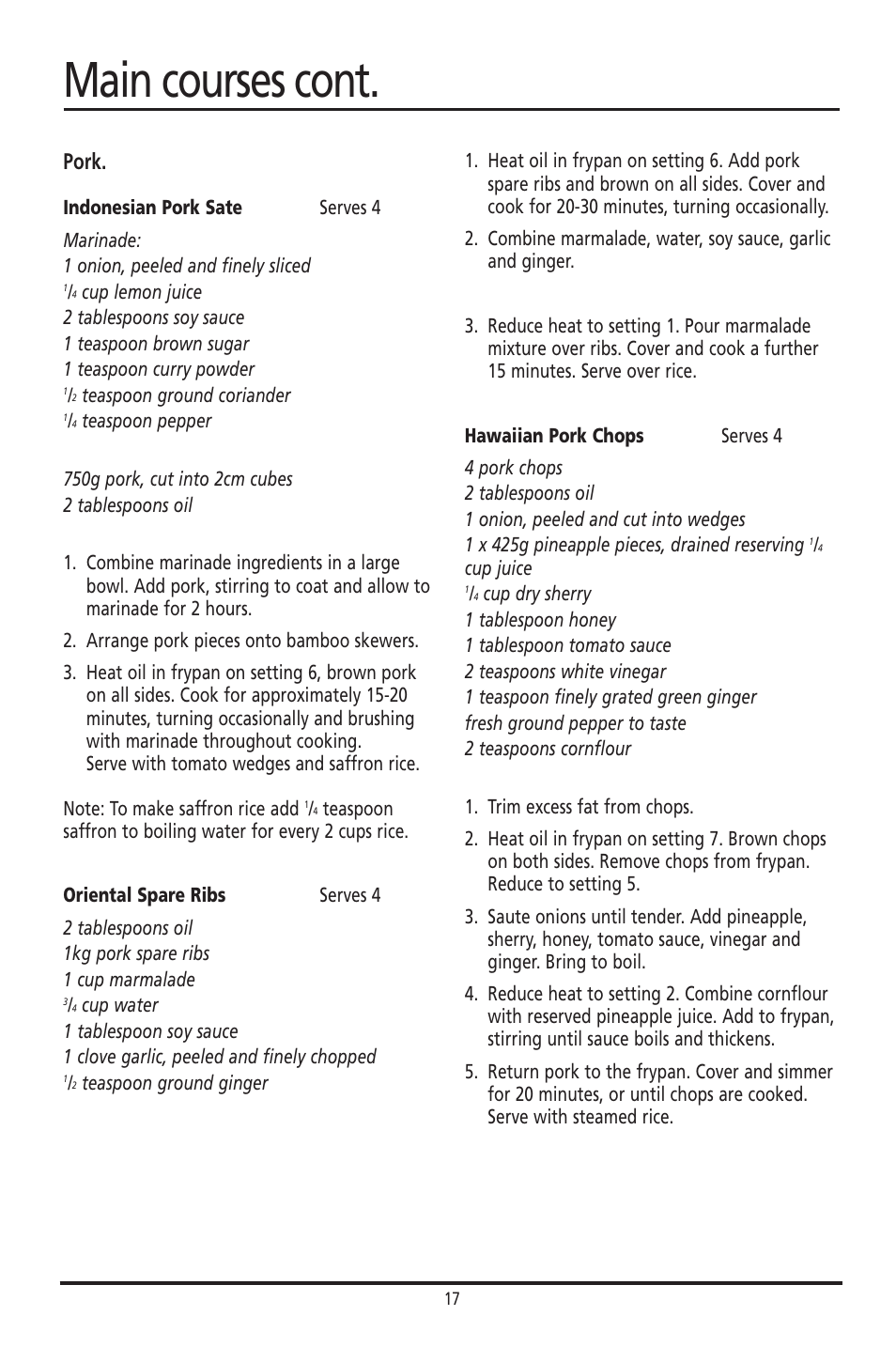 Main courses cont, Pork | Sunbeam FP8600 User Manual | Page 17 / 21
