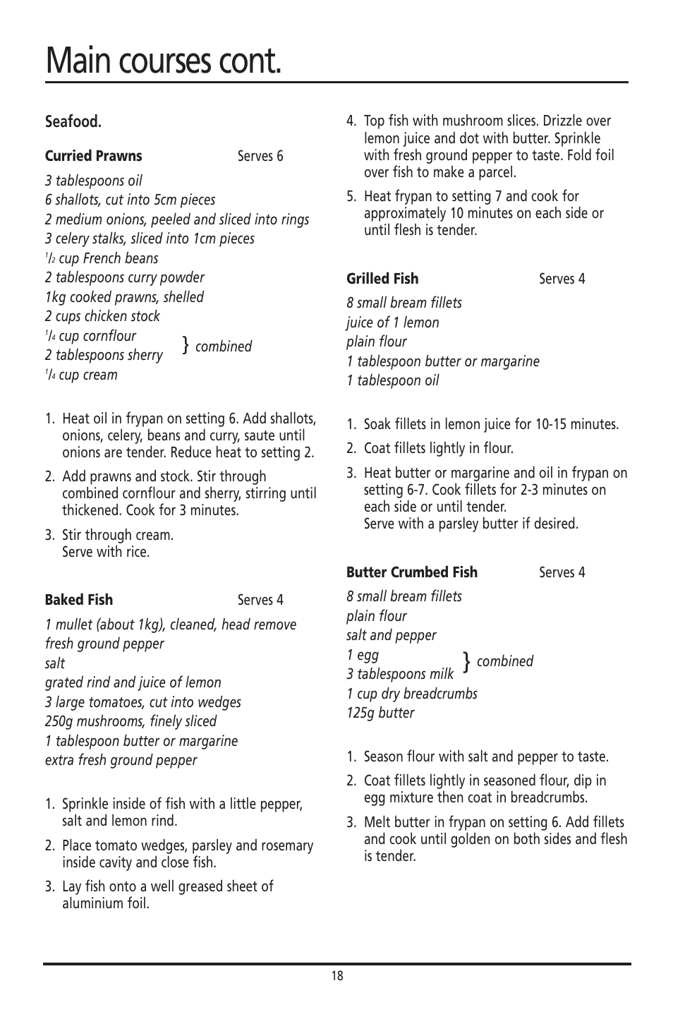 Main courses cont | Sunbeam FP8600 User Manual | Page 18 / 21