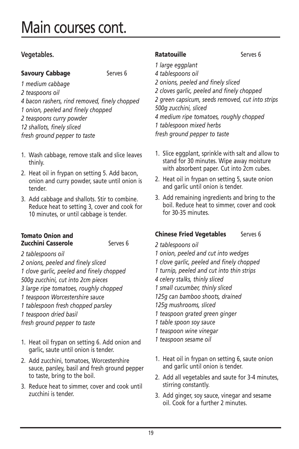 Main courses cont | Sunbeam FP8600 User Manual | Page 19 / 21