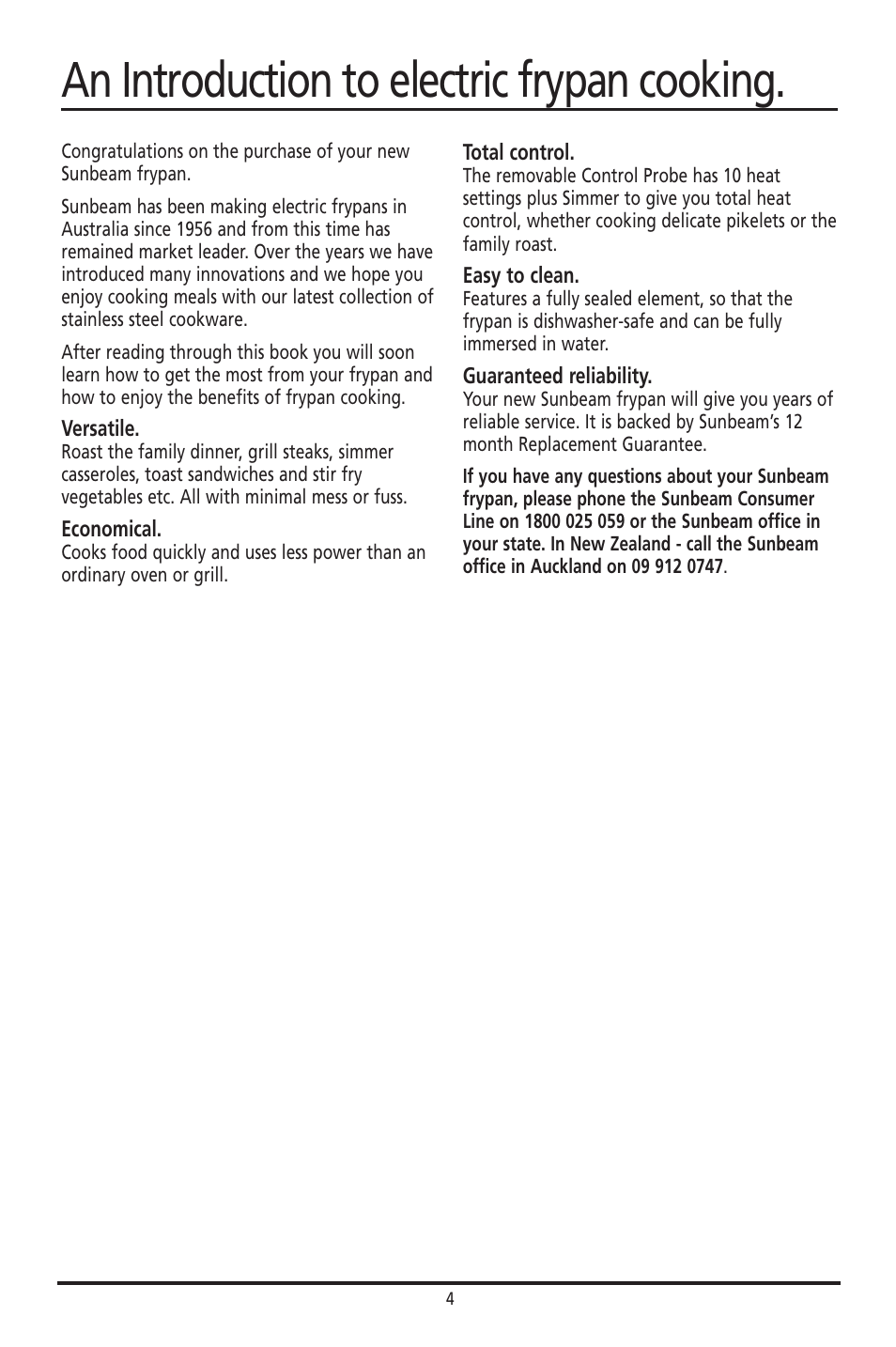 An introduction to electric frypan cooking | Sunbeam FP8600 User Manual | Page 4 / 21