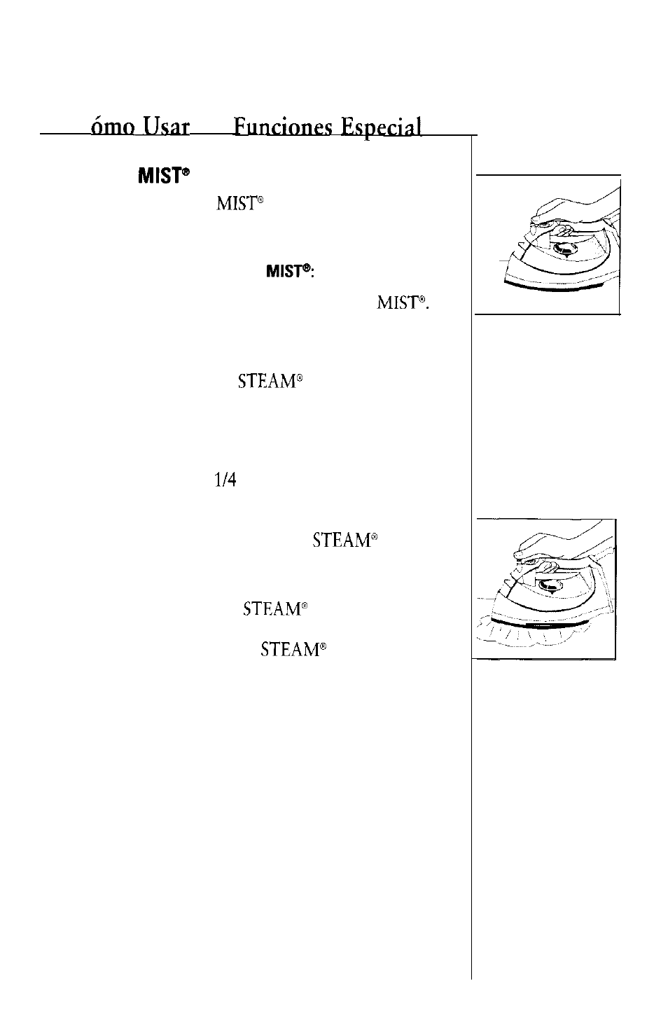 Spray, Shot of steam | Sunbeam 3035 User Manual | Page 30 / 40