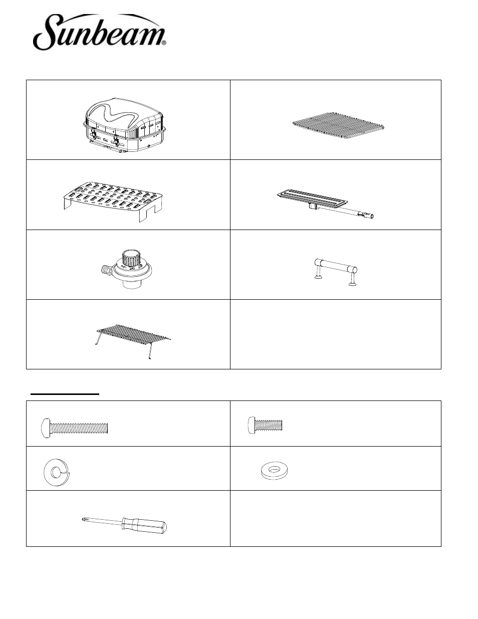Owner’s manual, model bc1912g portable gas grill, Hardware, Illustrated parts list | Sunbeam BC1912G User Manual | Page 5 / 14